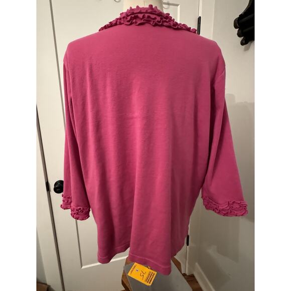 Quacker Factory Sweater Womens 1X Raspberry Pink V Neck Rhinestone Ruffle - Picture 5 of 7